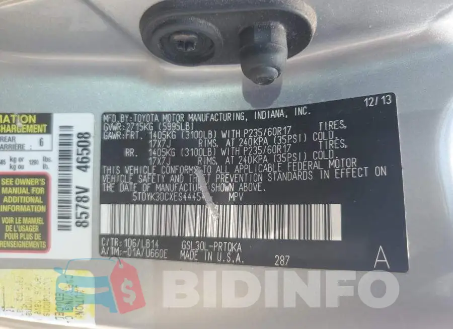 5TDYK3DCXES444543 Photo# 13