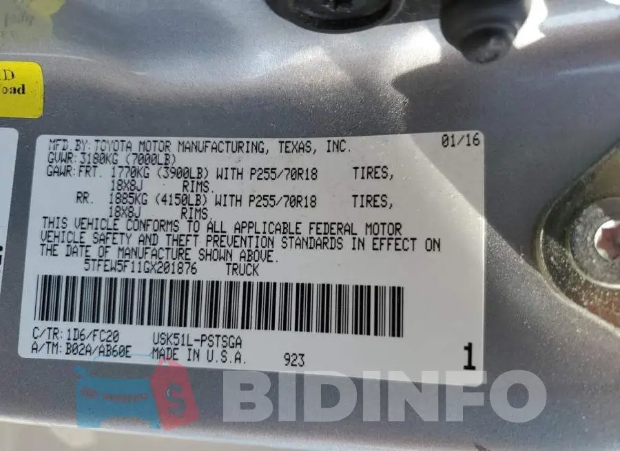 5TFEW5F11GX201876 Photo# 12