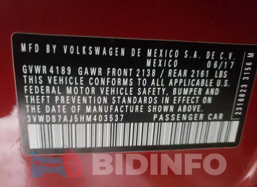 3VWDB7AJ5HM403537 Photo# 12