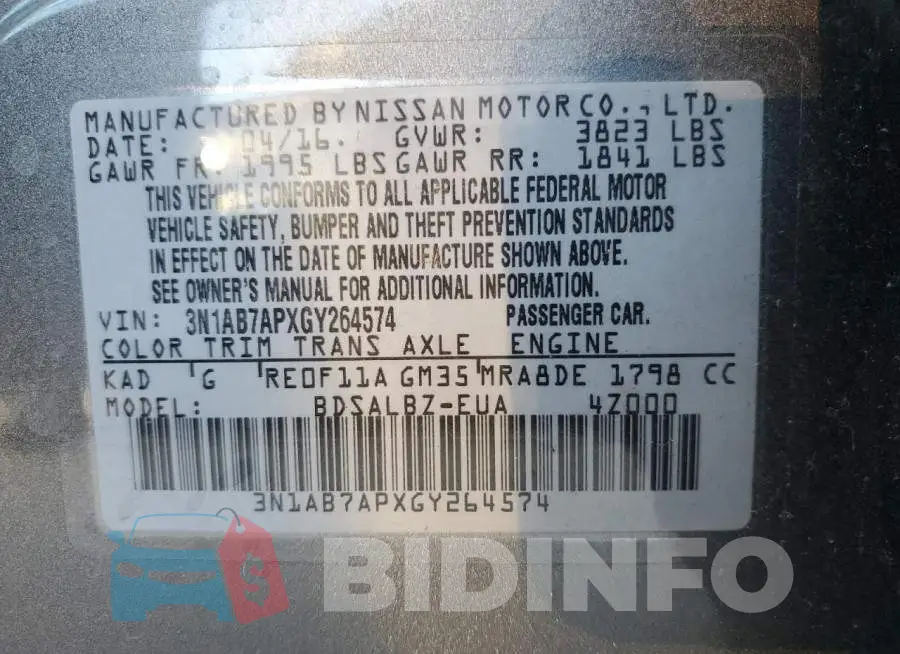 3N1AB7APXGY264574 Photo# 13