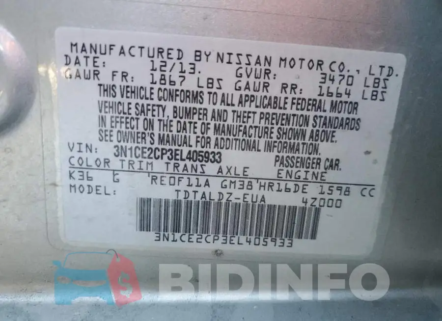 3N1CE2CP3EL405933 Photo# 12