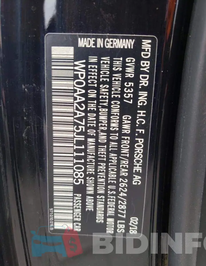 WP0AA2A75JL111085 Photo# 12