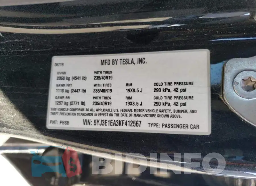 5YJ3E1EA3KF412567 Photo# 12