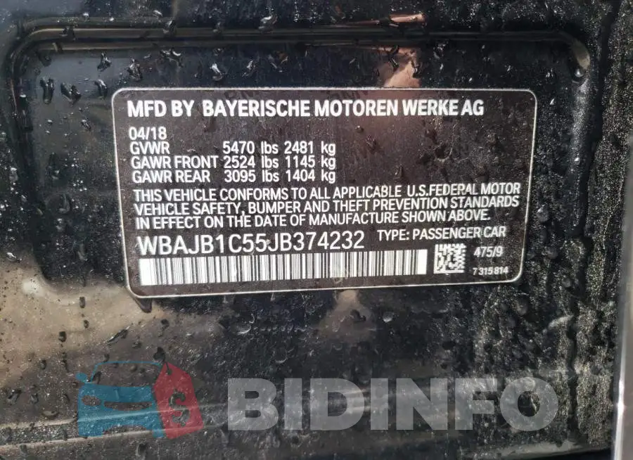 WBAJB1C55JB374232 Photo# 13