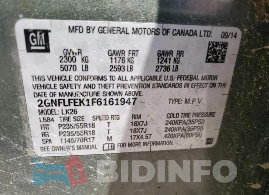 2GNFLFEK1F6161947 Photo# 13