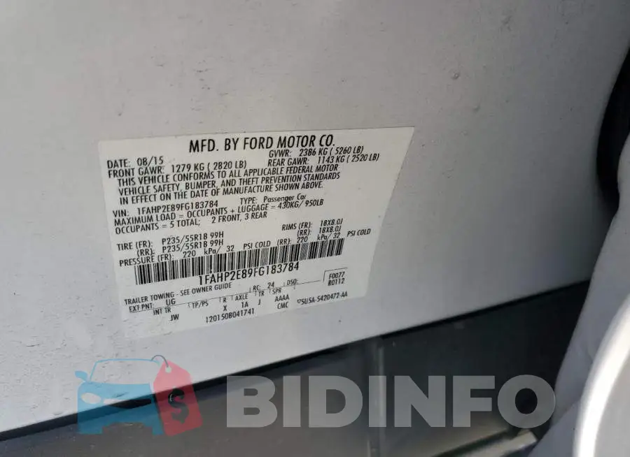 1FAHP2E89FG183784 Photo# 12