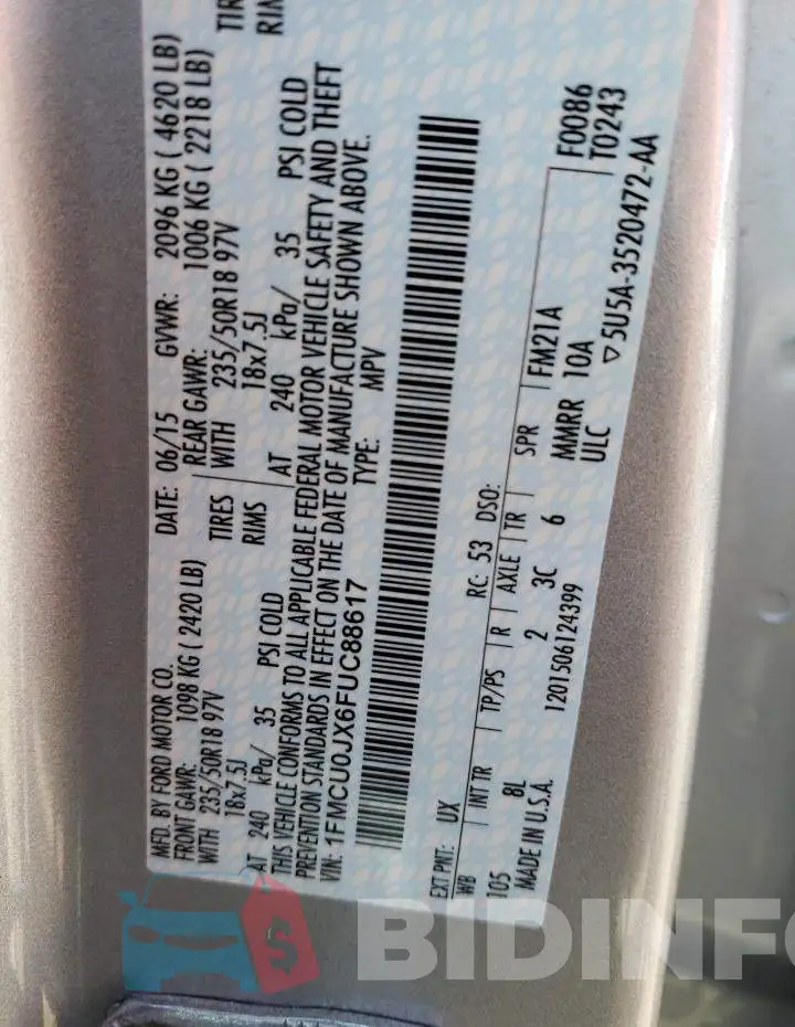1FMCU0JX6FUC88617 Photo# 13