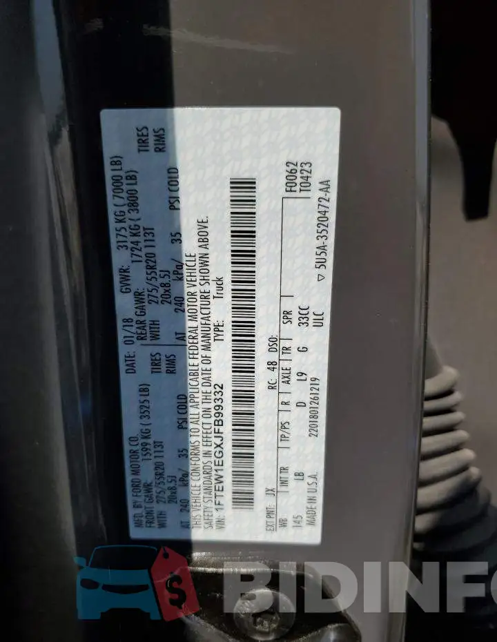 1FTEW1EGXJFB99332 Photo# 12