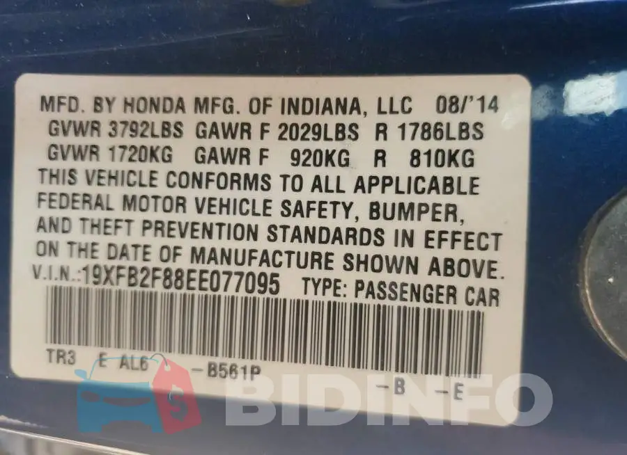 19XFB2F88EE077095 Photo# 12