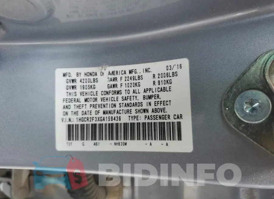 1HGCR2F3XGA159436 Photo# 12