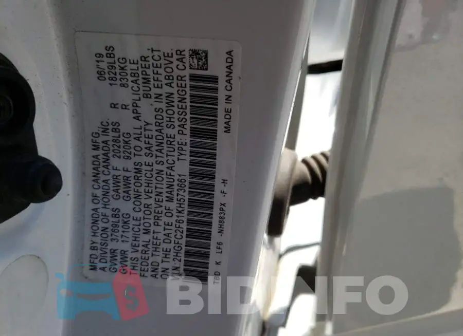 2HGFC2F61KH573661 Photo# 13