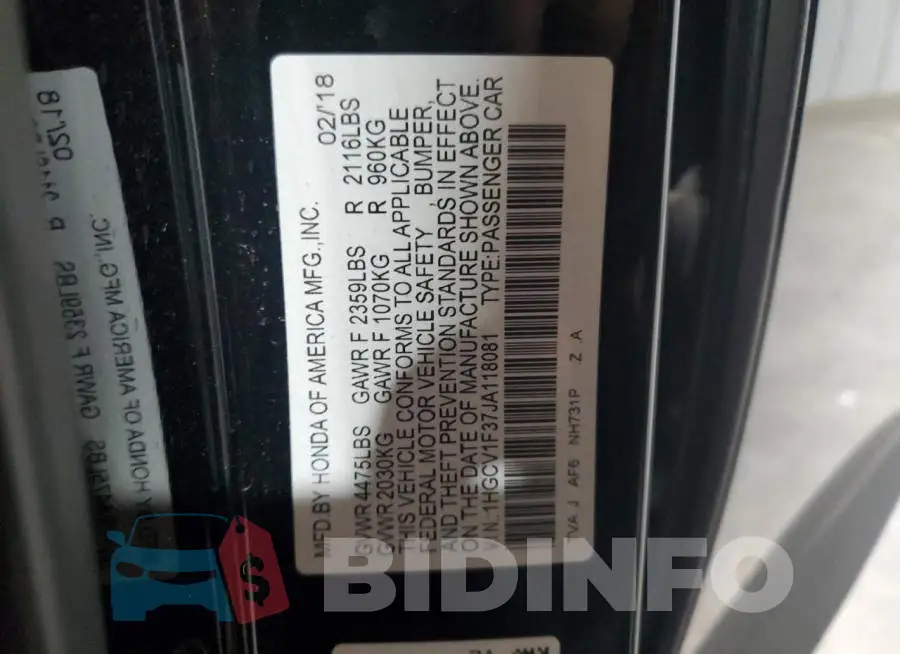 1HGCV1F37JA118081 Photo# 12