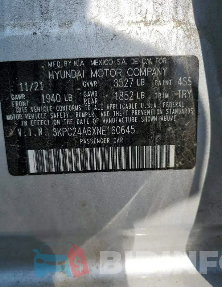 3KPC24A6XNE160645 Photo# 13
