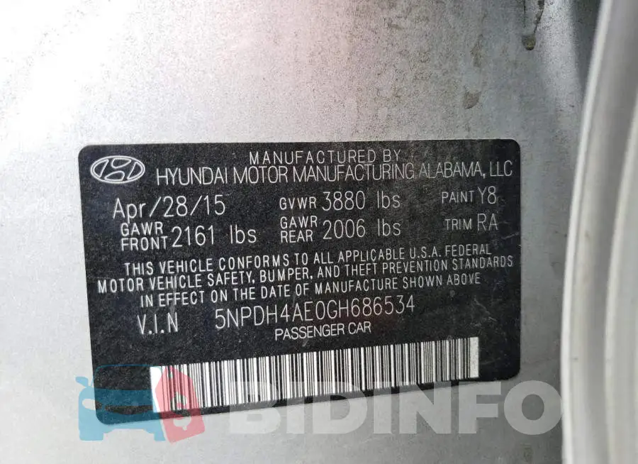 5NPDH4AE0GH686534 Photo# 12