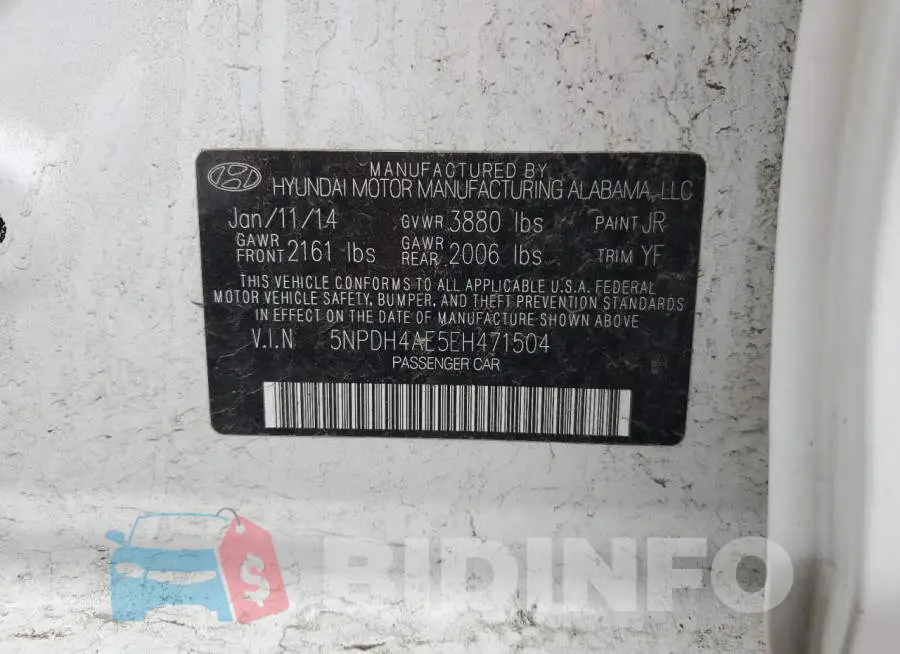 5NPDH4AE5EH471504 Photo# 12