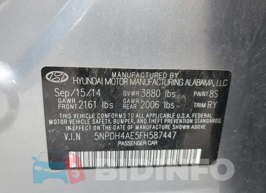 5NPDH4AE5FH587447 Photo# 12