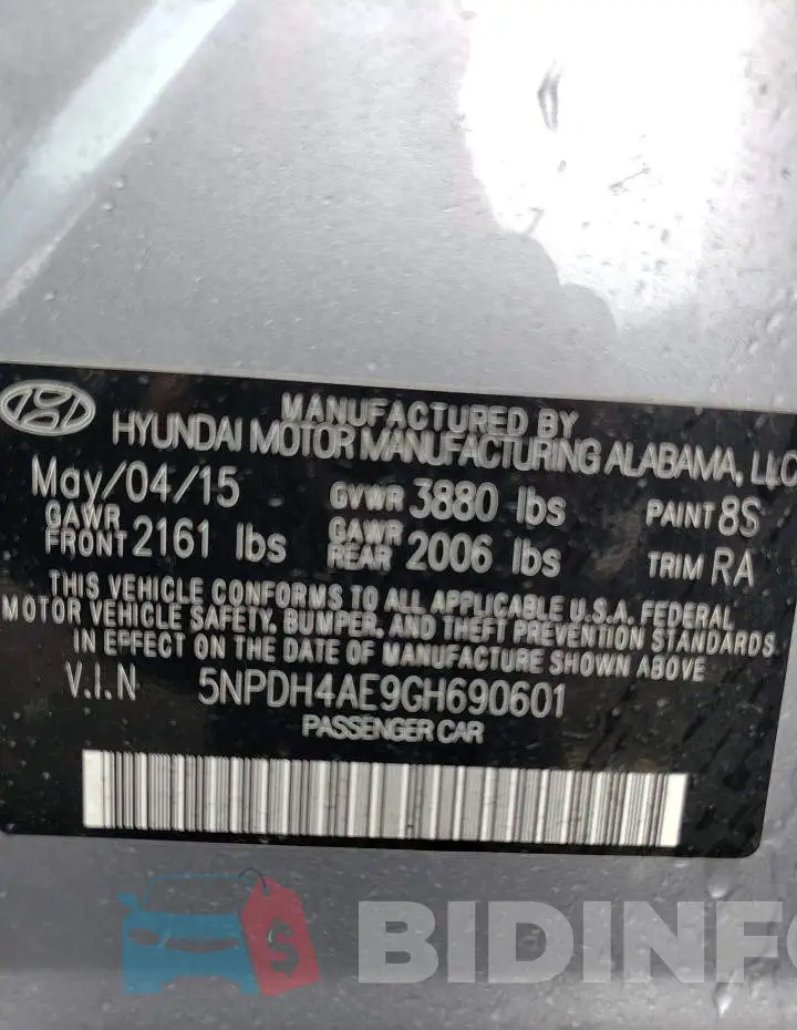 5NPDH4AE9GH690601 Photo# 13