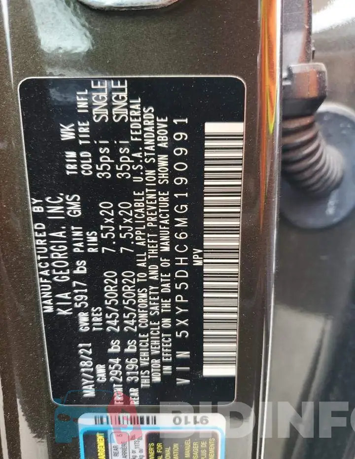 5XYP5DHC6MG190991 Photo# 13
