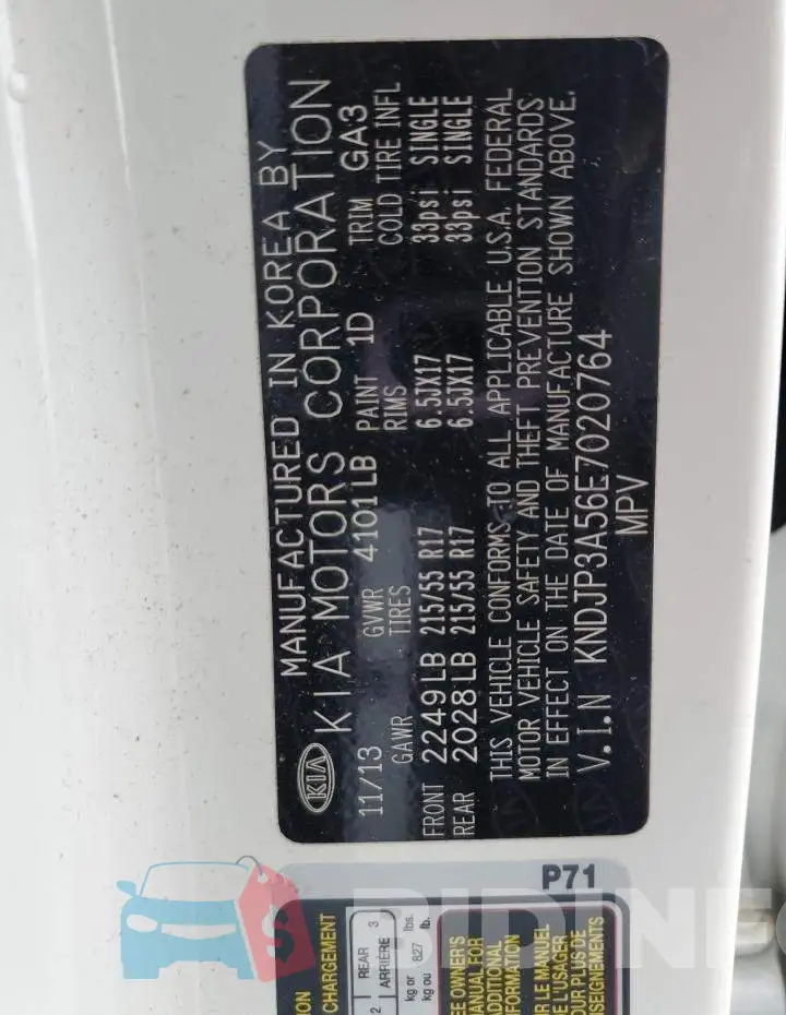 KNDJP3A56E7020764 Photo# 14