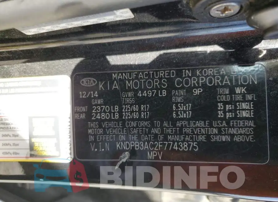 KNDPB3AC2F7743875 Photo# 12