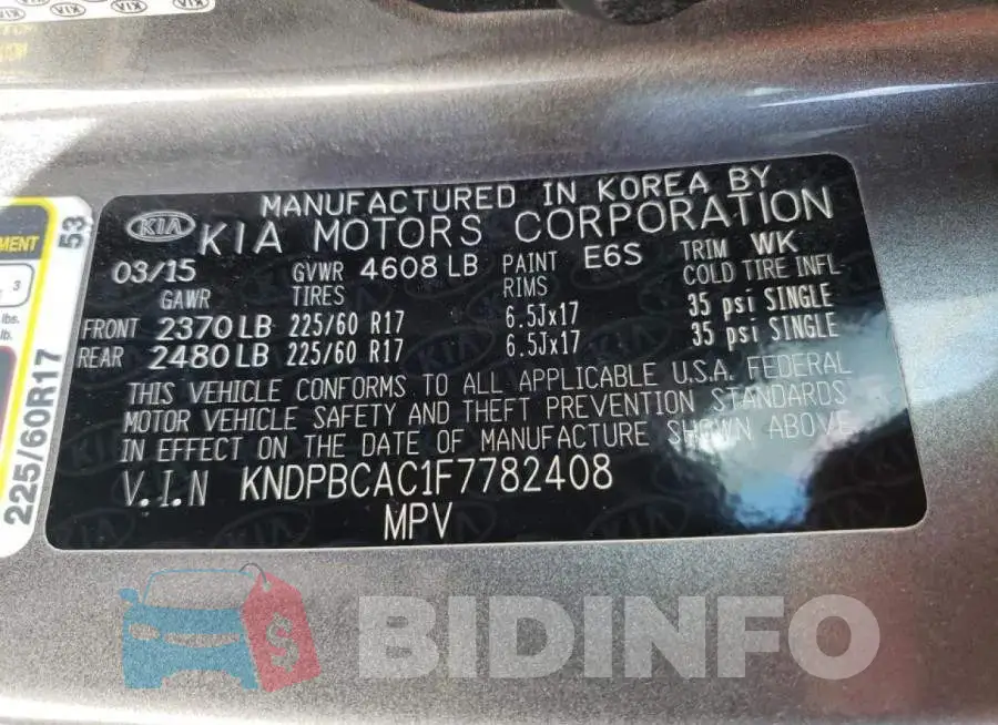 KNDPBCAC1F7782408 Photo# 12