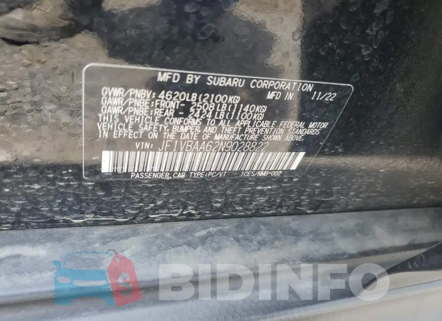 JF1VBAA62N9028822 Photo# 12