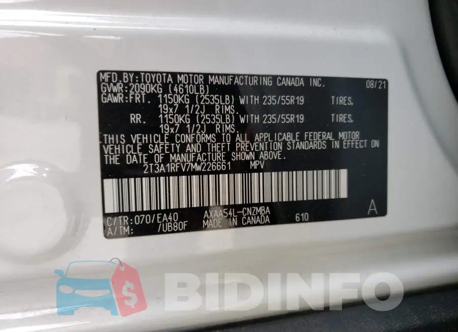 2T3A1RFV7MW226661 Photo# 13