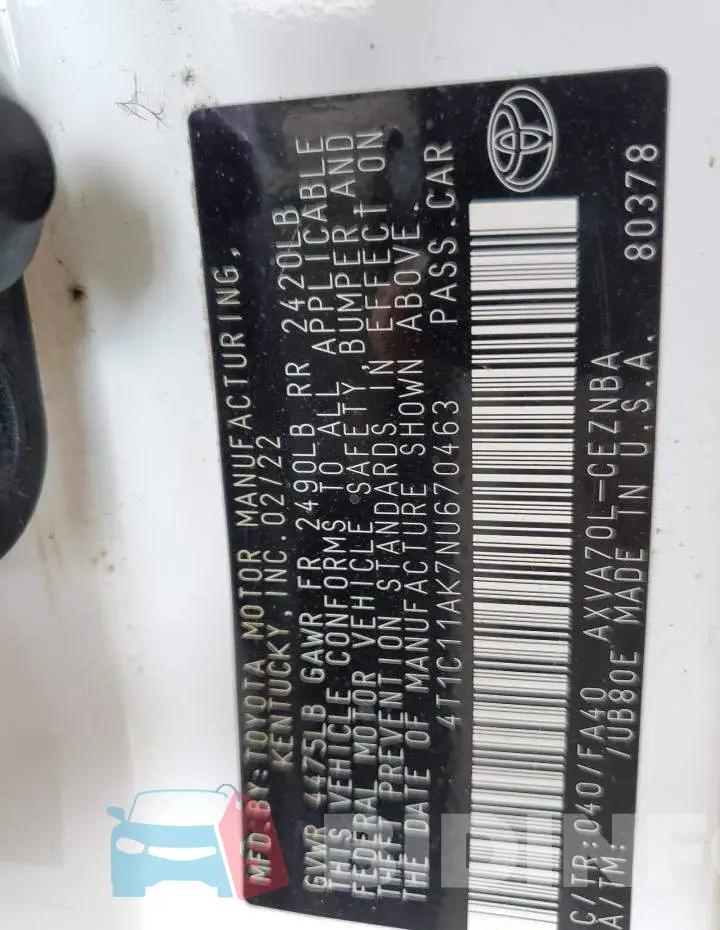 4T1C11AK7NU670463 Photo# 13