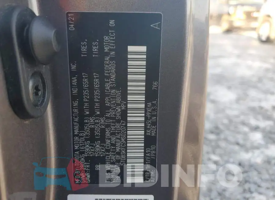 5TDBSKFC5MS020747 Photo# 13