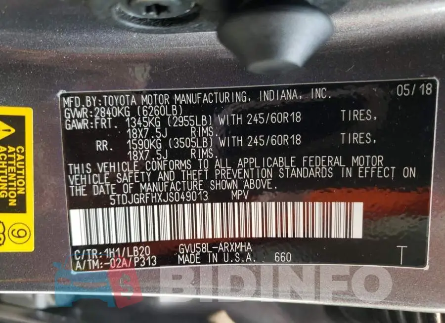5TDJGRFHXJS049013 Photo# 13