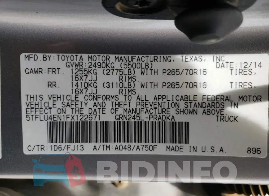 5TFLU4EN1FX122671 Photo# 12