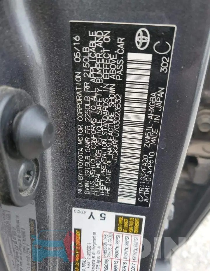 JTDKARFU7G3023532 Photo# 12