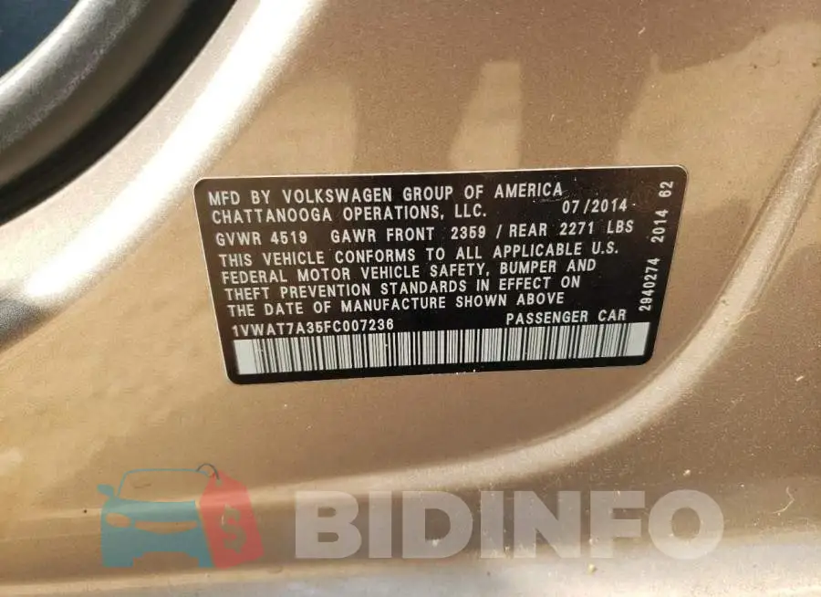 1VWAT7A35FC007236 Photo# 13