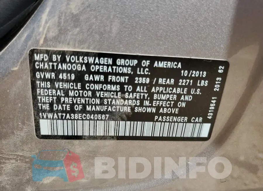 1VWAT7A38EC040567 Photo# 12