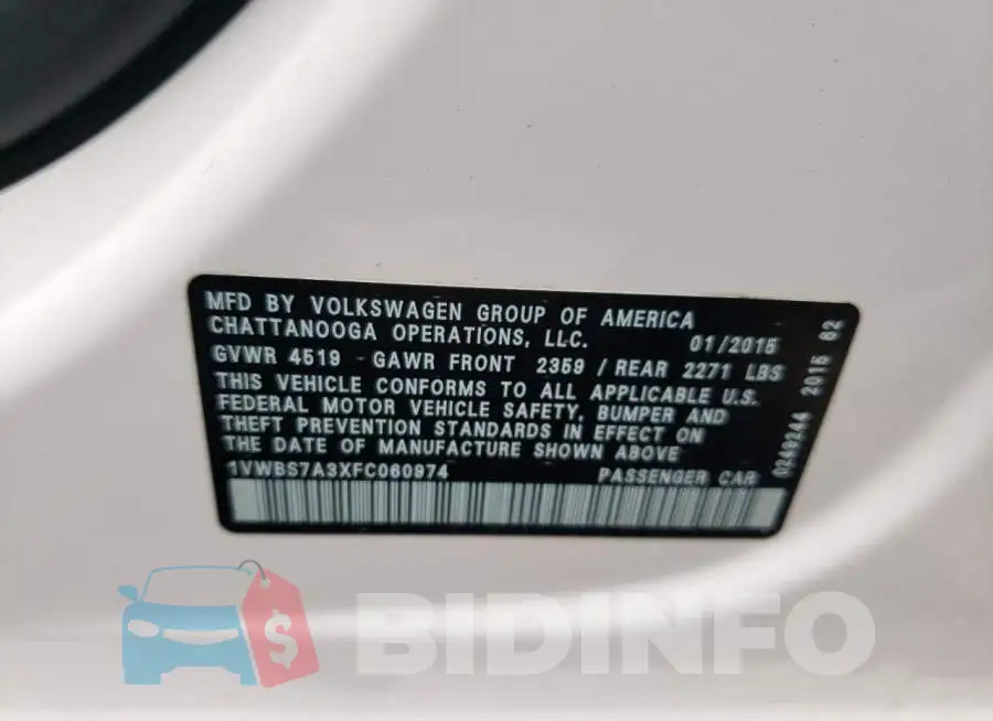 1VWBS7A3XFC060974 Photo# 12