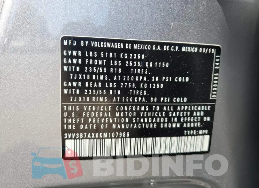 3VV3B7AX6KM107986 Photo# 13