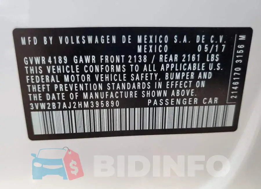 3VW2B7AJ2HM395890 Photo# 12