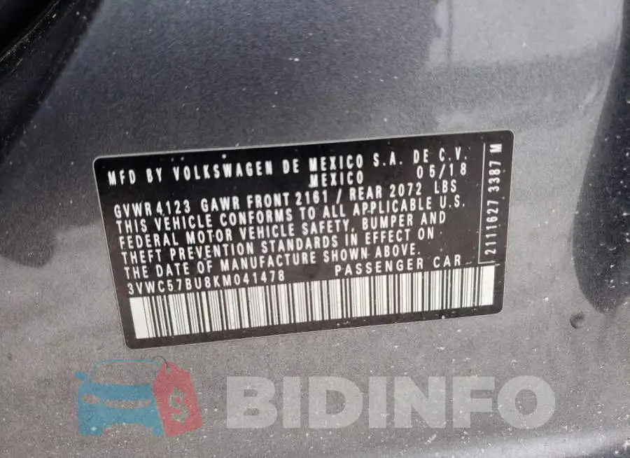 3VWC57BU8KM041478 Photo# 12