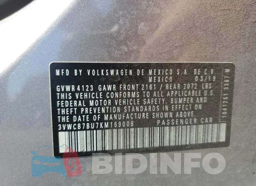 3VWCB7BU7KM169008 Photo# 13