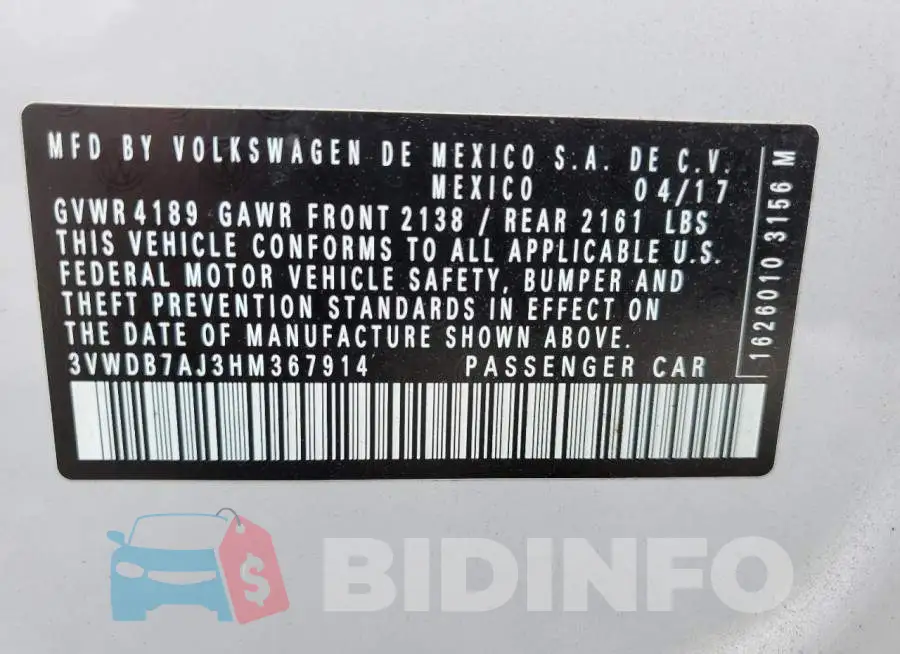 3VWDB7AJ3HM367914 Photo# 12