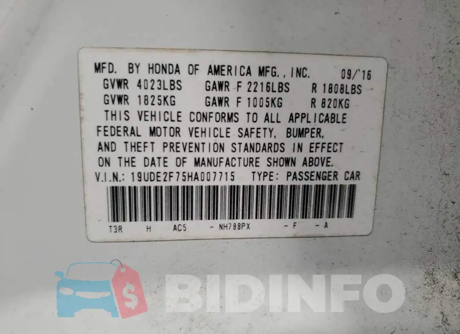 19UDE2F75HA007715 Photo# 12