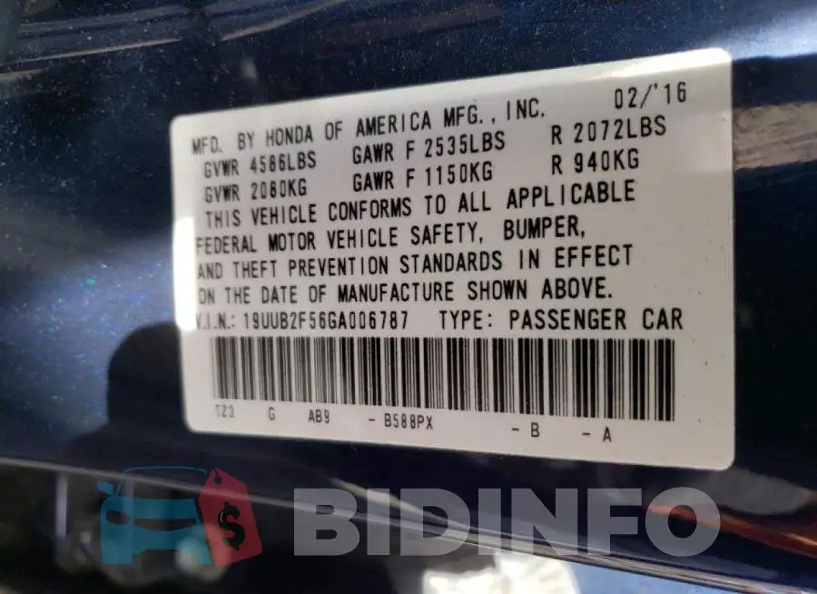 19UUB2F56GA006787 Photo# 10