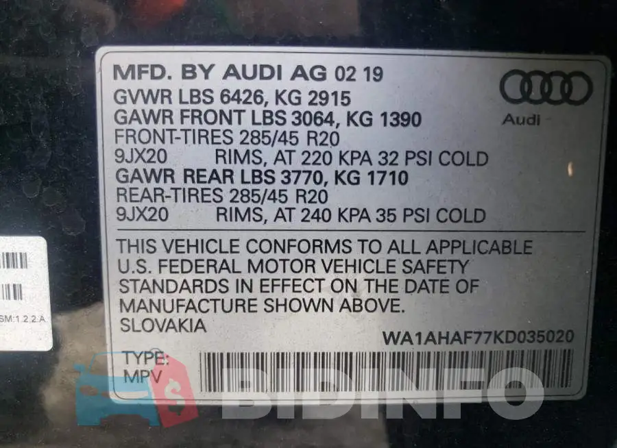 WA1AHAF77KD035020 Photo# 13