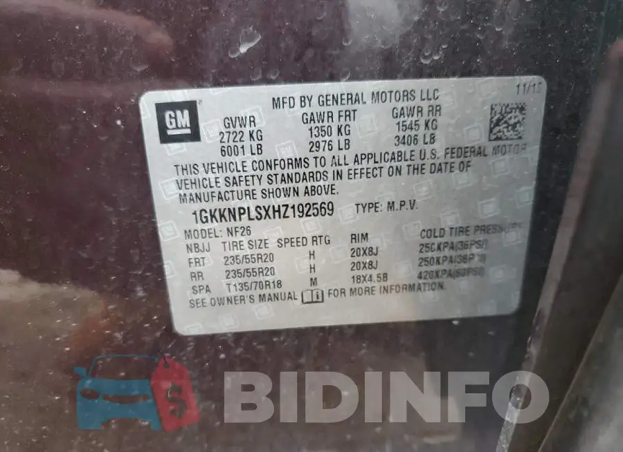 1GKKNPLSXHZ192569 Photo# 12