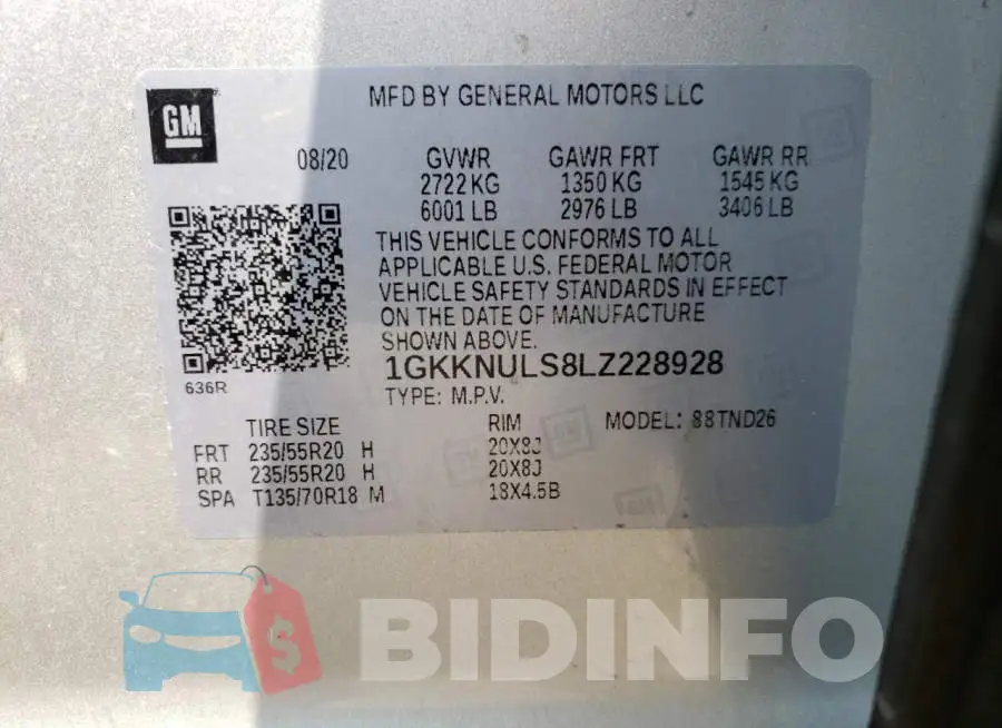 1GKKNULS8LZ228928 Photo# 13