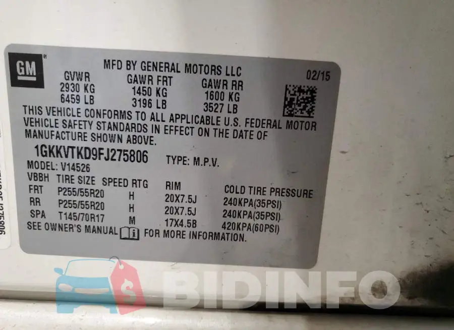 1GKKVTKD9FJ275806 Photo# 13