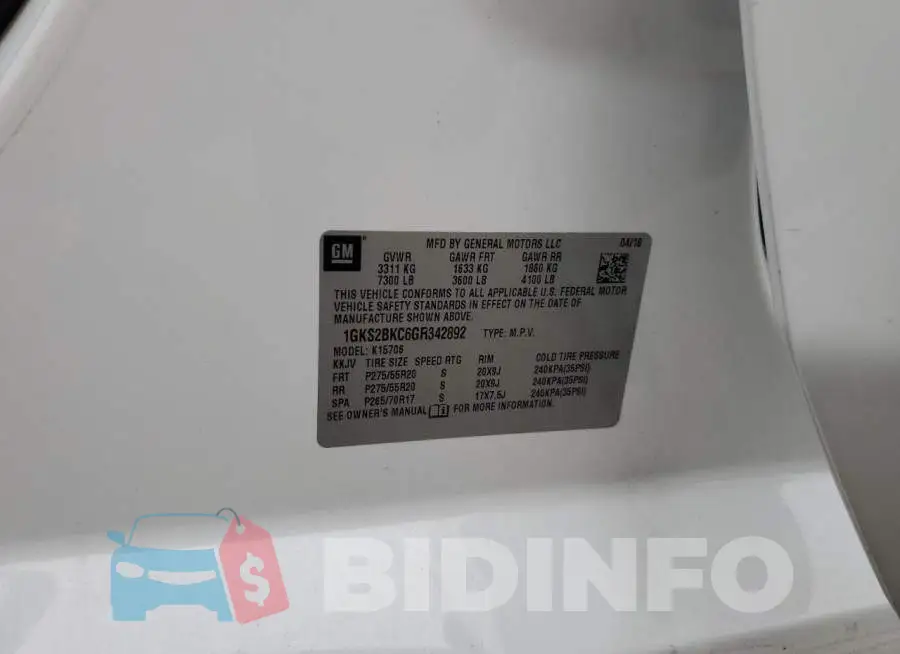 1GKS2BKC6GR342892 Photo# 13
