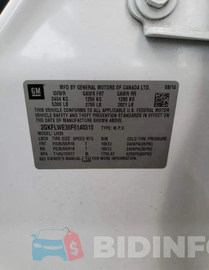 2GKFLWE36F6140310 Photo# 12