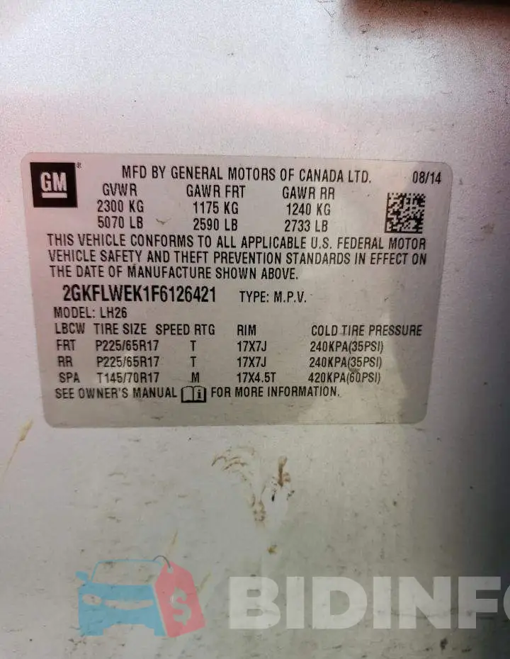 2GKFLWEK1F6126421 Photo# 13