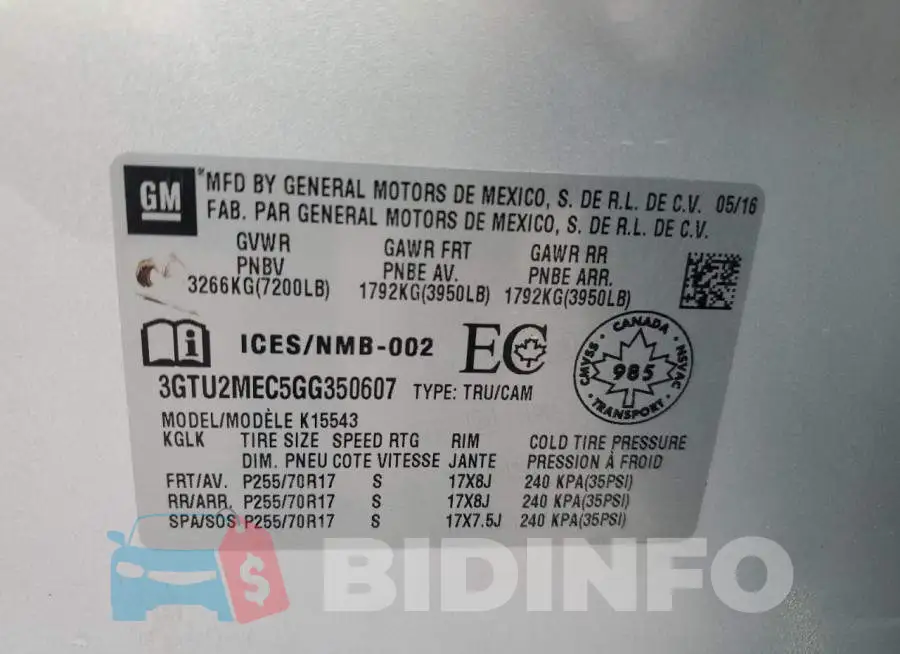 3GTU2MEC5GG350607 Photo# 12